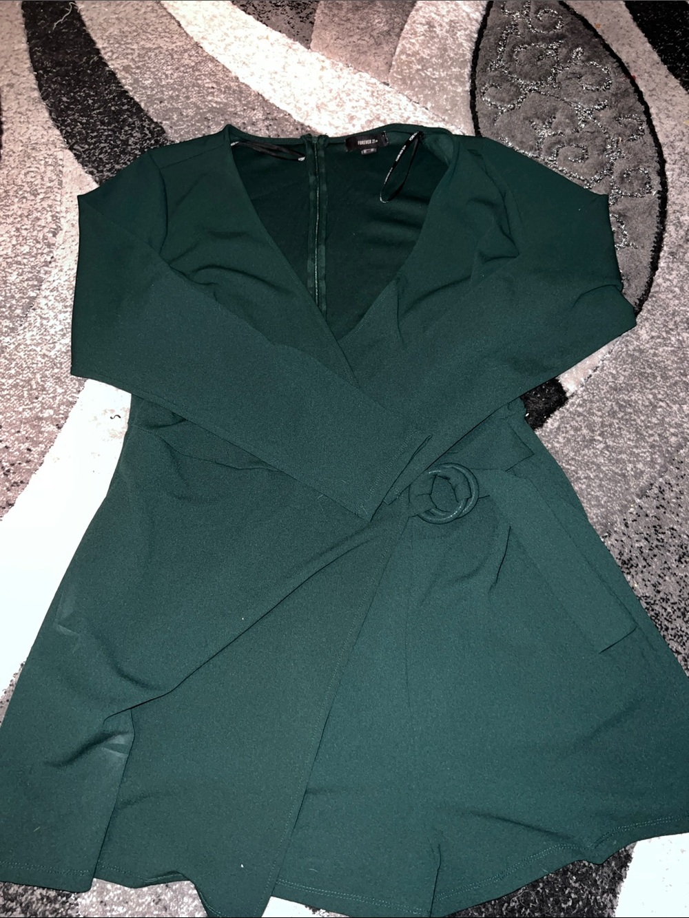 Forever 21 Deep Green Long Sleeve Wrap Romper with Belt